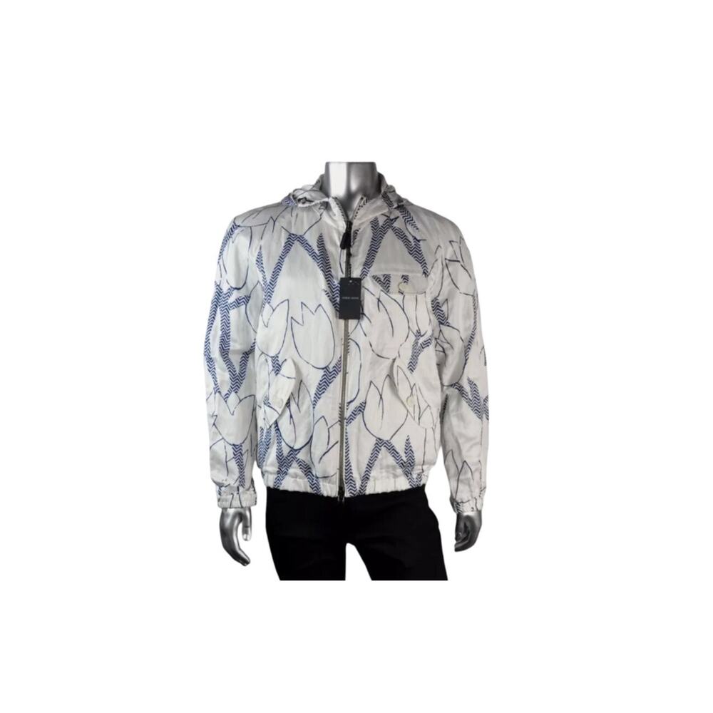 $3,495 NWT Giorgio Armani White Tulip Print Blouson Silk Blend Jacket 52/L